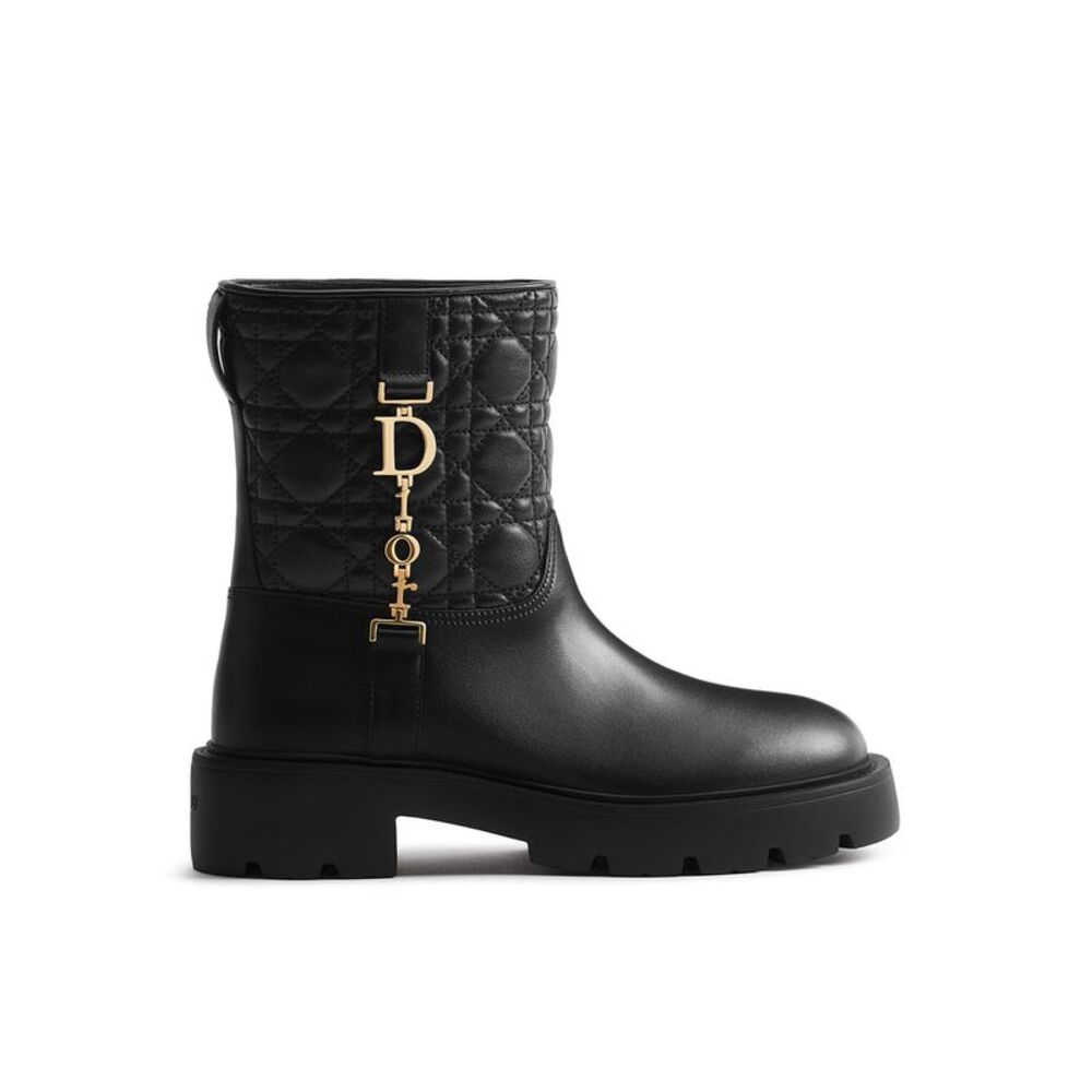 Christian Dior Women Diorly Ankle Boot In Calfskin And Quilted Cannage Lambskin
